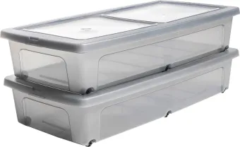 IRIS Clearbox Opbergbox - onder-het-bed - 35L - Kunststof - Transparant/Grijs - Met Wielen - Set van 2 IRIS Clearbox Opbergbox - onder-het-bed - 35L - Kunststof - Transparant/Grijs - Met Wielen - Set van 2