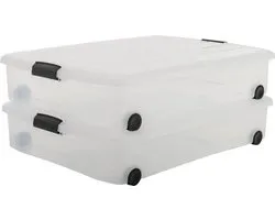 IRIS Clearbox Opbergbox - onder-het-bed - 50L - Transparant - Met Wielen - Set van 2