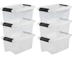IRIS New Topbox Opbergbox - 5L - Kunststof - Transparant/Zwart - Set van 6