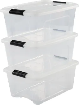 IRIS Topbox Opbergbox - 15L - Kunststof - Transparant/Zwart - Set van 3 IRIS Topbox Opbergbox - 15L - Kunststof - Transparant/Zwart - Set van 3
