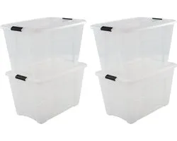 IRIS Topbox Opbergbox - 60L - Kunststof - Transparant/Zwart - Set van 4