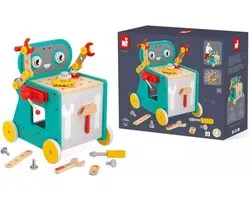 Janod Brico'Kids - Robot Trolley - Speciale Doe-Het-Zelf Activiteitenwagen - Inclusief 38 Accessoires - Magnetisch Met Opbergvak Voor Gereedschap Aan De Voorkant - Geschikt Vanaf 18 Maanden