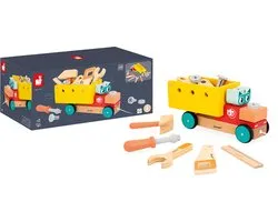 Janod Brico'kids - Trekfiguur Vrachtwagen - 2 in 1: Doe-Het-Zelf En Trekspeelgoed - Maak Een Ritje Met De Truck, Compleet Met Al Het Gereedschap! - Geschikt Vanaf 2 Jaar