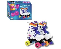 K3 - Rolschaatsen - Verstelbaar in 4 maten - Maat 26/29 - Met stopper - Wit -Regenboog