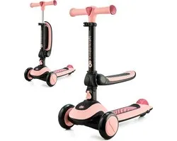 Kinderkraft HALLEY - loopfiets en driewieler step - 2-in-1 - verstelbaar zadel - opvouwbaar ontwerp - verstelbare stuurhoogte - LED wielen - modern design - geschikt voor kinderen van 1-5 jaar - maximale belasting 50 kg - Roze