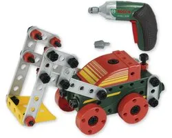 Klein Toys Bosch Multitech Ixolino II bouwpakket - 107 onderdelen, schroevendraaier, steeksleutel en accuschroevendraaier - incl. handleiding voor 11 modellen - groen rood geel