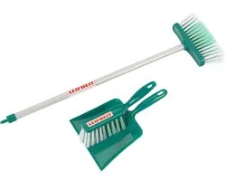 Klein Toys Leifheit 3-delige veegset - bezem, veger en blik - 55,5 cm lange steel - blauw groen