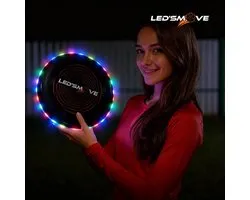 LED'S MOVE Lichtgevende Frisbee | 38 LED's met 12 kleur standen! | LED Flying disk | Disk Golf | LedsMove Lichtgevend Speelgoed | Model zwart 22,5cm