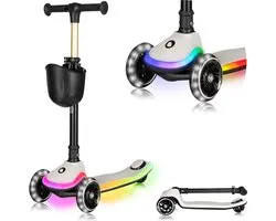 LIONELO Mey Kinderstep - LED-verlichting in wielen & voetplateau - Inklapbaar stuur - Antislip deck - Mandje - ABEC-7 lagers - 4 hoogteposities - Tot 50 kg - Vanaf 3 jaar - Ergonomisch - Rem - Direct gebruiksklaar