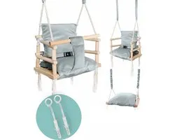 Luxe houten 3 in 1 licht grijze meegroei baby schommel en Kinder schommel - Baby swing - Schommel die meegroeit met je kindje - Schommelstoel - Schommels - handgemaakt