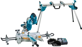 Makita DLS714NZ + 6,0 Ah accu (2x) en lader + Onderstel