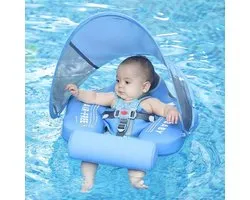 Mambobaby - Baby drijfband met schaduwscherm en voetensteun - Baby float - Zwemtrainer - Niet opblaasbaar - Blauw - Paars