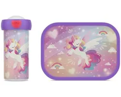 Mepal lunchset (schoolbeker & lunchbox) Campus - 300 + 750 ml - Broodtrommel en Drinkbeker voor kinderen - Bento box - Schoolbeker - Unicorn Glow