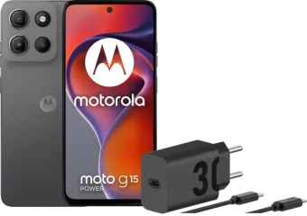 Motorola Moto G15 Power 256GB Grijs 4G + Motorola Oplader 30W Zwart + Usb C Kabel