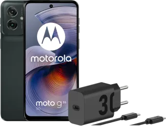 Motorola Moto G55 256GB Zwart 5G + Motorola Oplader 30W Zwart + Usb C Kabel
