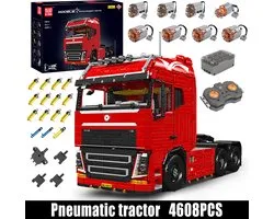 Mould King 19015 Technisch vrachtwagen van bouwstenen, 4608 delen pneumatisch trekkend voertuig bouwpakket model, mobiele sleeplocomotief bouwstenen met 8 motoren, 2,4 G afstandsbediening en app