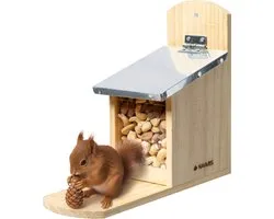 Navaris eekhoornhuisje voor in de tuin - Weerbestendig voederhuis - Voedselkastje voor eekhoorns - Eekhoorn voedselhuisje van dennehout