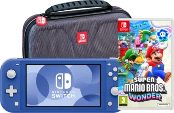 Nintendo Switch Lite Blauw + Super Mario Bros. Wonder + Beschermhoes