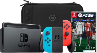Nintendo Switch Rood/Blauw + EA Sports FC 26 + BlueBuilt Beschermhoes