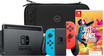 Nintendo Switch Rood/Blauw + Just Dance 2025 + BlueBuilt Beschermhoes
