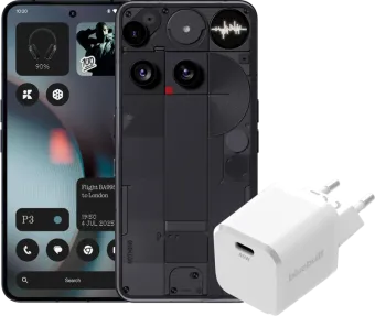 Nothing Phone (3) 256GB Zwart 5G + BlueBuilt Oplader met Usb C Poort 45W Wit