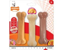 Nylabone - Extreme Triopack kauwbotten met smaken Pindakaas, Kip en Bacon - Small