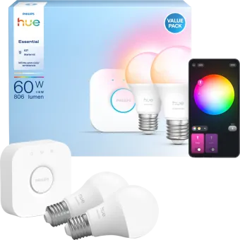 Philips Hue A60 White and Color Starter Pack E27 810lm 2-pack + Bridge