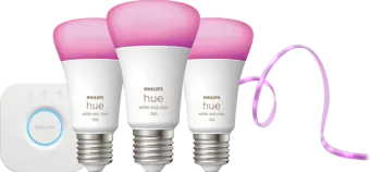Philips Hue White and Color Startpakket E27 3-pack + Solo Lightstrip 3m