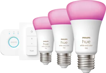 Philips Hue White & Color Starter Pack E27 met 3 lampen, dimmer + Bridge