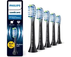 Philips Sonicare Premium Plaque Defence C3 - Opzetborstels voor Elektrische Tandenborstel - Zwart - Verpakking van 5 - Tandplakverwijdering - HX9045/88