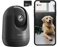 Protectly(R) Beveiligingscamera binnen - 2K 3MP Ultra HD - Huisdiercamera met app - Beveiligingscamera's - Wifi Camera APP - Volgt beweging en geluidsdetectie - Bewakingscamera - Incl. 64GB SD - 2.4/5 GHz - Zwart