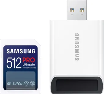 Samsung SDXC PRO Ultimate 512GB 200MB/s + USB lezer Samsung SDXC PRO Ultimate 512GB 200MB/s + USB lezer