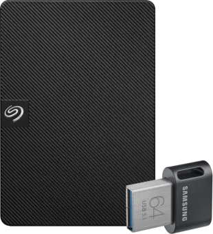 Seagate Expansion Portable 1TB + Samsung Fit Plus USB 64GB