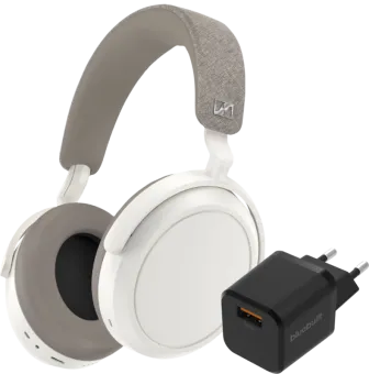 Sennheiser Momentum 4 Wireless Wit + BlueBuilt Quick Charge Oplader met Usb A Poort 18W