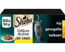 Sheba Kattenvoer - Délices Du Jour - Gevogelte Saus - Mega-Pack 50x50g