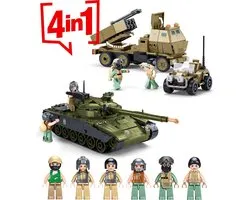 Sluban - Operatie Jagen black ops | WW2 Army | Leger 6 minifigures soldaten | City defender modelbouw bouwpakketten | Classic creator autos’s | Compatibel met lego mould king mega | Technische ideas speelgoed voor kinderen & volwassenen | 579 bloks