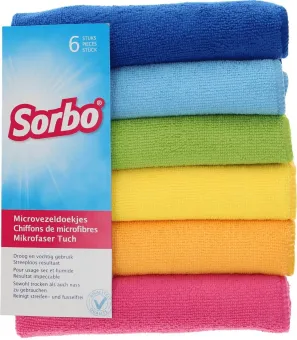 Sorbo Microvezeldoeken - Set van 6 - 40x40 cm - Multicolor - Streeploze Reiniging Sorbo Microvezeldoeken - Set van 6 - 40x40 cm - Multicolor - Streeploze Reiniging