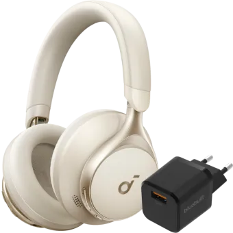 Soundcore Space One Crème + BlueBuilt Quick Charge Oplader met Usb A Poort 18W Zwart