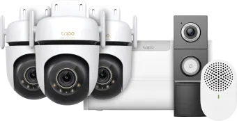 TP-Link Tapo H500 Smart HomeBase + C530WS 3-Pack + D235 Smart Battery & Wired Doorbell