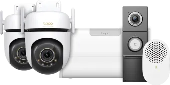 TP-Link Tapo H500 Smart HomeBase + C530WS Duo Pack + D235 Smart Battery & Wired Doorbell