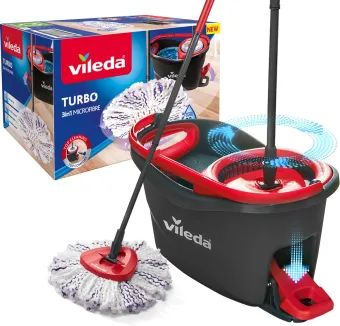 Vileda Turbo 3in1 - complete roterende mopset met emmer met pedaalpers - Nieuwe generatie microvezelpad 3in1 Vileda Turbo 3in1 - complete roterende mopset met emmer met pedaalpers - Nieuwe generatie microvezelpad 3in1