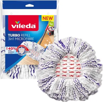 Vileda TURBO 3in1 Vervanging - 1 per verpakking - Geschikt voor alle centrifugesystemen van Vileda - +40% extra reinigingsvermogen - Voor harde vloeren Vileda TURBO 3in1 Vervanging - 1 per verpakking - Geschikt voor alle centrifugesystemen van Vileda - +40% extra reinigingsvermogen - Voor harde vloeren