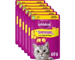 Whiskas Kattensnacks - Temptations Snoepjes - Kip en Kaas - 6x60g