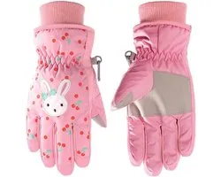 Winterhandschoenen - Geschikt voor kinderen - Konijnenpatroon - Maat M - Sneeuwhandschoenen - Geschikt voor Outdoor Wintersport - Wanten -Buiten Snowboard Handschoenen-Waterdichte - Warme - Fleece - Cartoon Kinderhandschoenen - roze