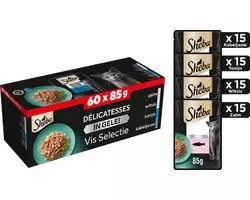 Sheba Delicatesse Maaltijdzakjes - Kattenvoer -Vis Selectie in gelei - 60x85 g