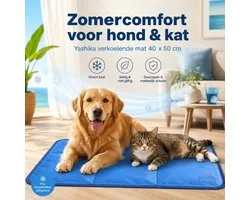 Yashika Koelmat voor Huisdieren Hond en Kat - Verkoelende Cooling Mat - Zelfkoelend Koelkussen - Gifvrije Gel - Anti-Slip - Waterdicht - Bench Mat - Koeldeken - Zonder Elektriciteit - Verkoeling - Zomer - Anti Oververhitting - Blauw - 40 x 50 cm